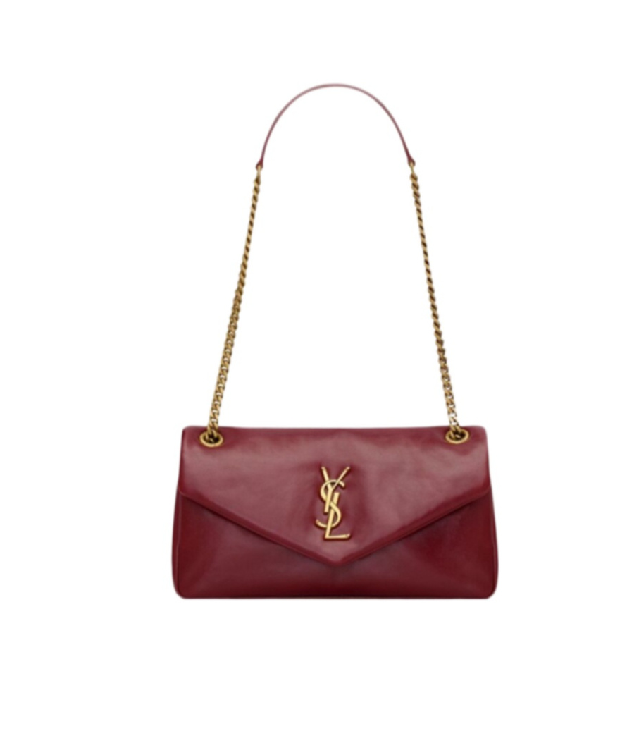 Saint Laurent Calypso Small Shiny Leather Shoulder Bag In Red