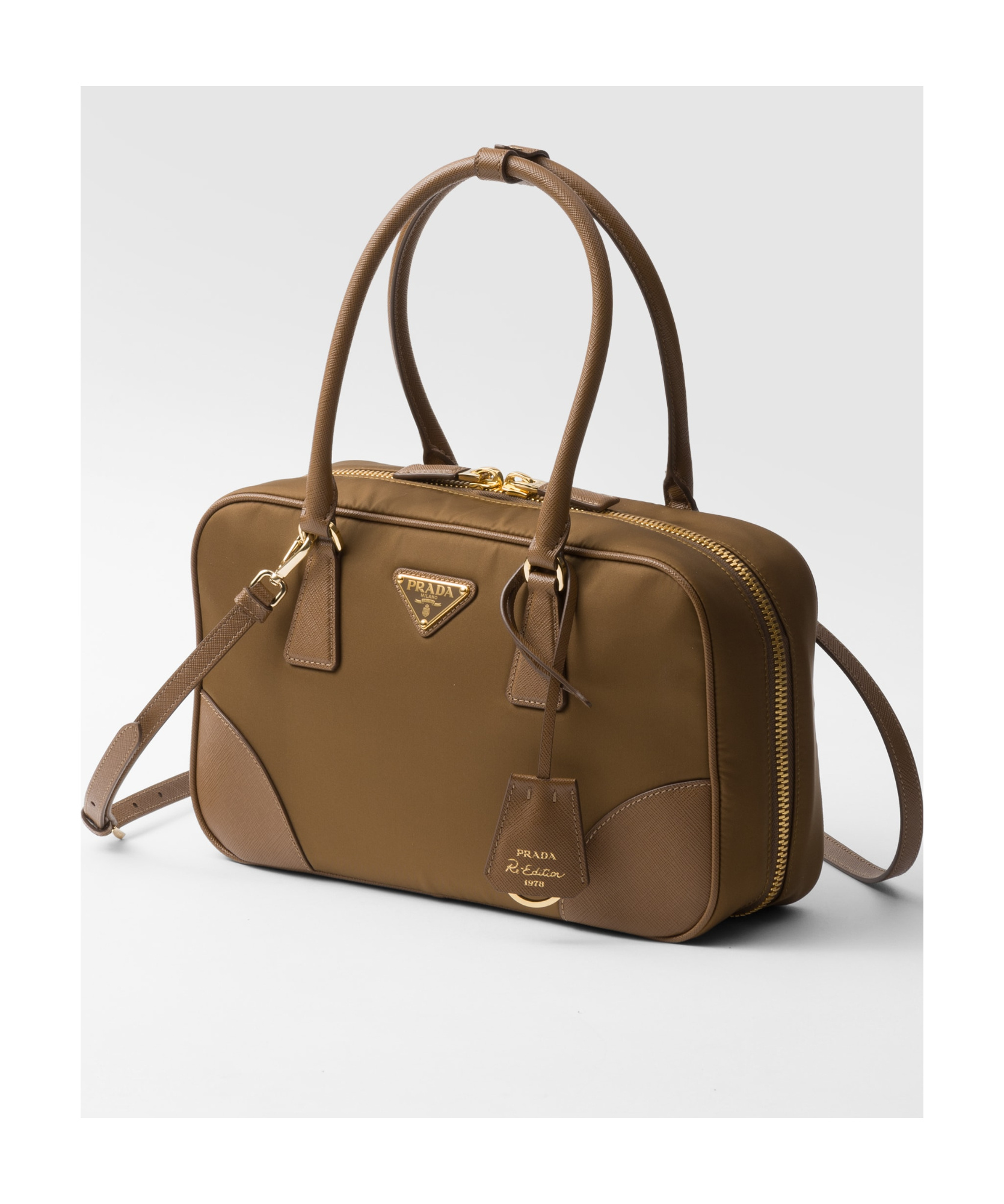 Prada Re-edition 1978 Large Re-nylon And Saffiano Leather Two-handle Bag In Brown