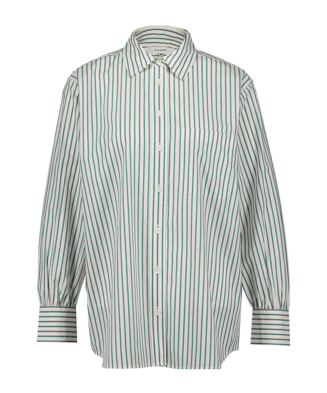 Frame Cutaway Collar Vertical Stripes Shirt In White
