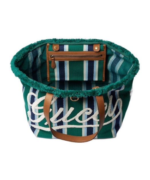 Gucci Medium Embroidered Canvas Tote Bag In Green