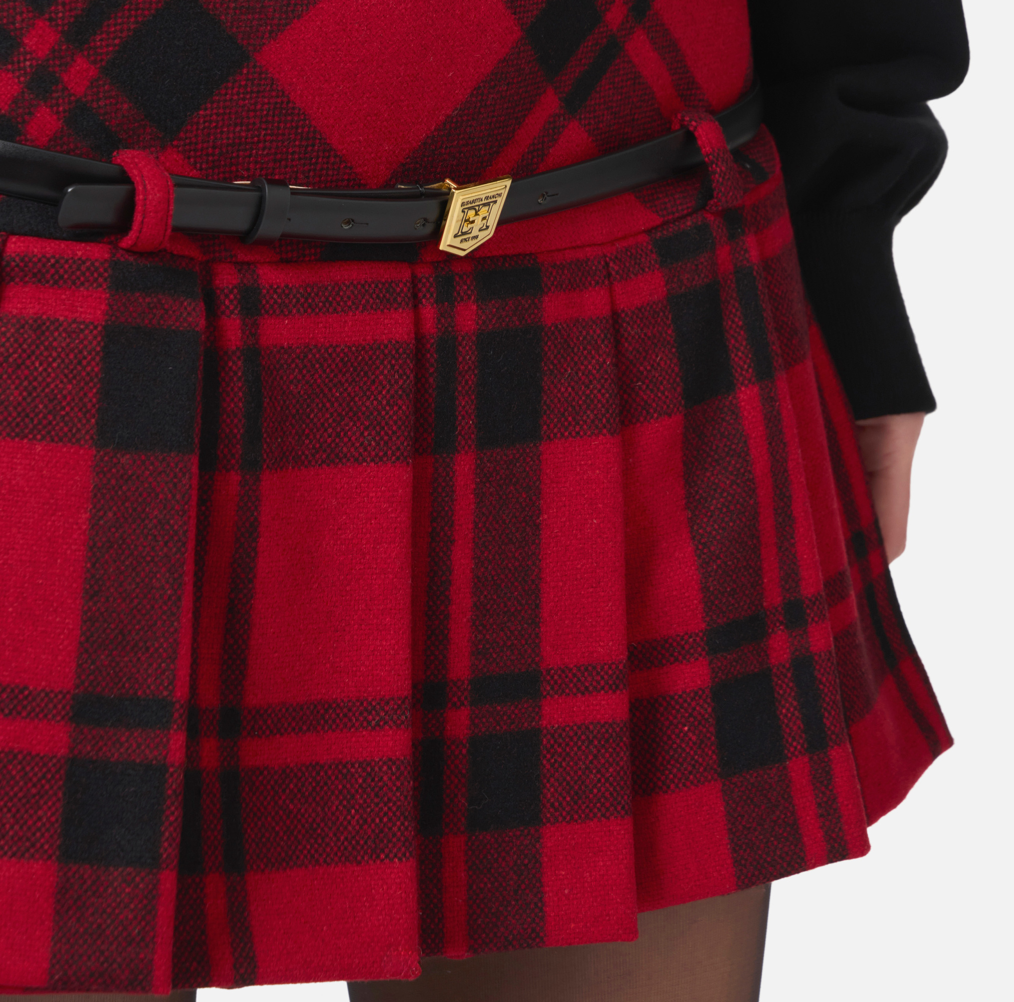 Elisabetta Franchi Multicolor Tartan Belt Skirt In Red