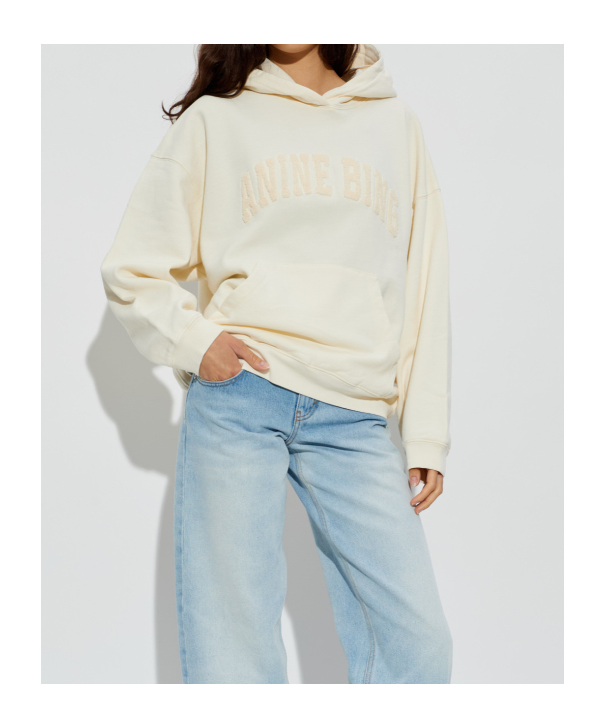 Anine Bing Long-sleeved Hooded Sweatshirt In White