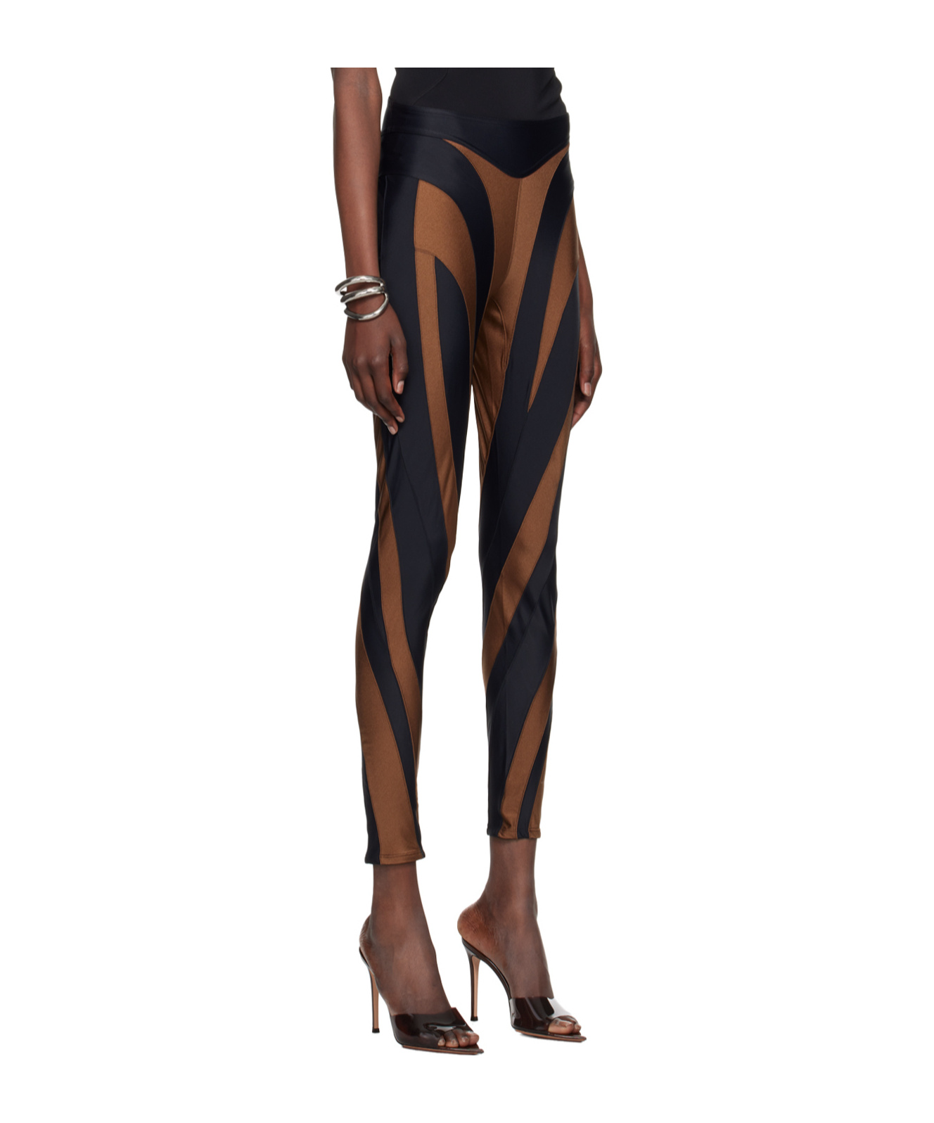 Mugler Color Matching Printed Leggings In Black