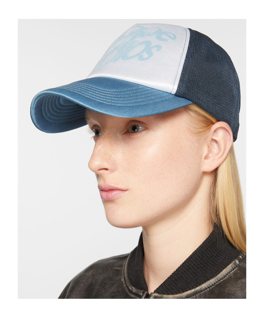 Acne Studios Flocked-logo Mesh Hat In Blue