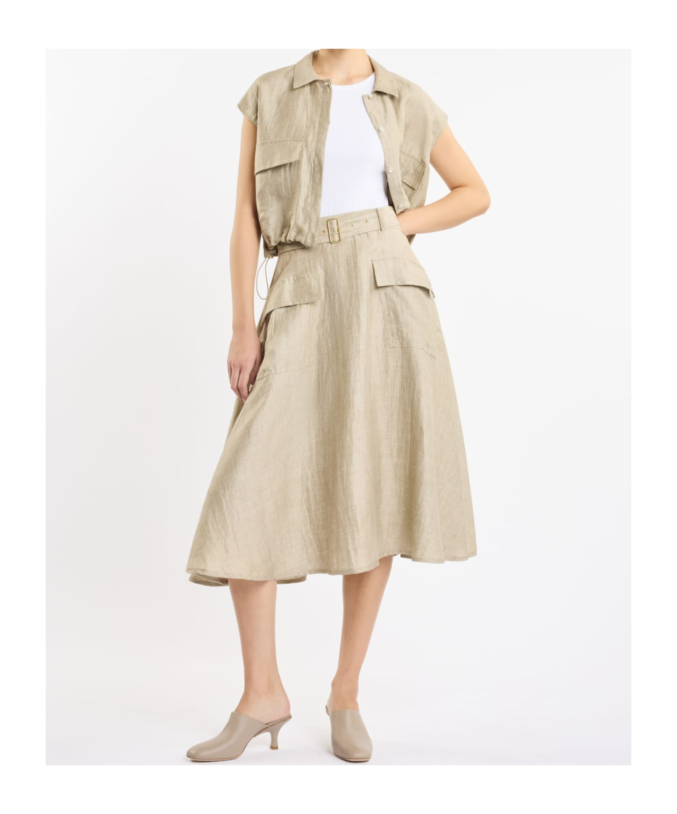 Fay Long Skirt With Belt In Nude