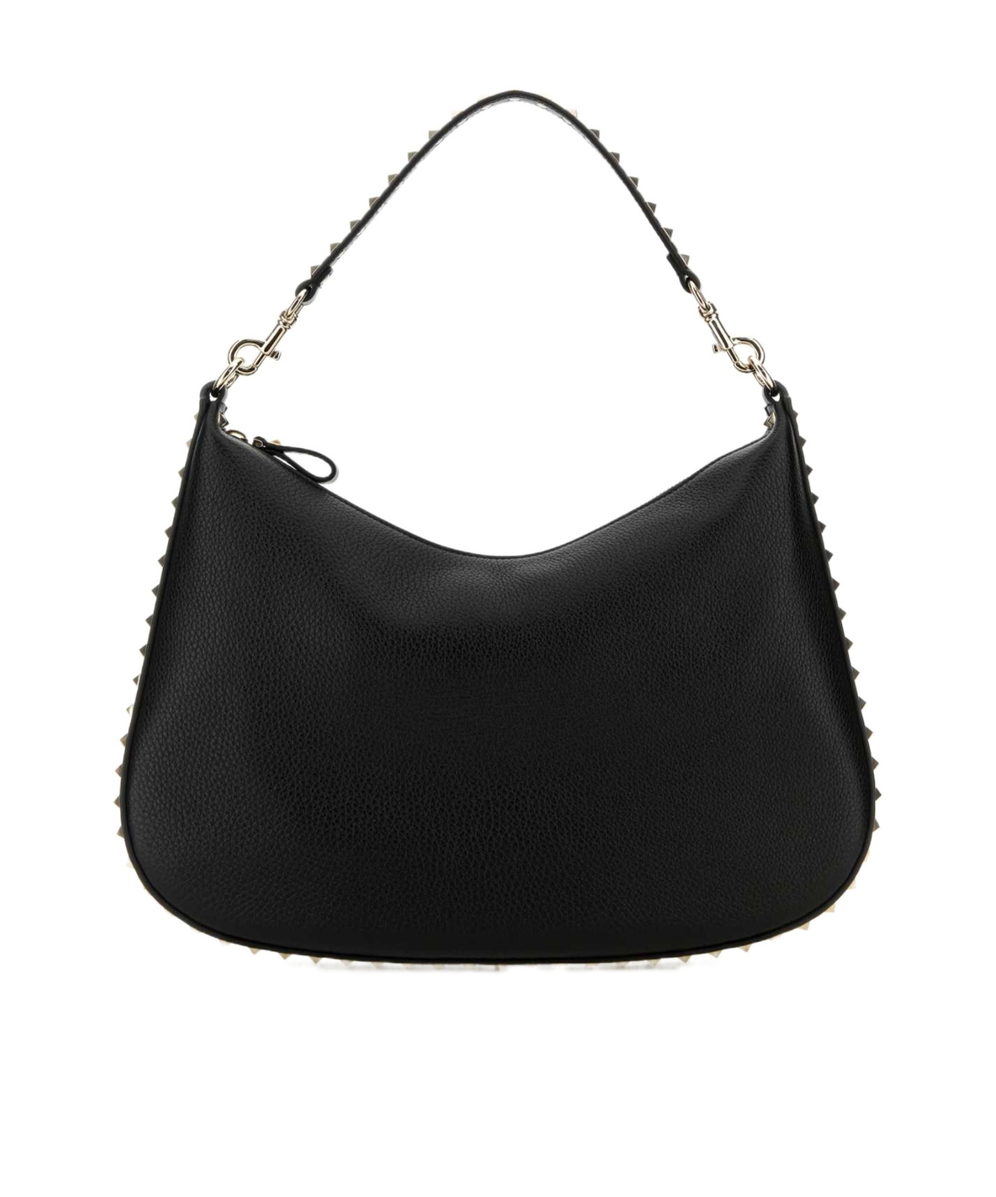 Valentino Garavani Black Leather Hobo Rockstud Shoulder Bag In Black