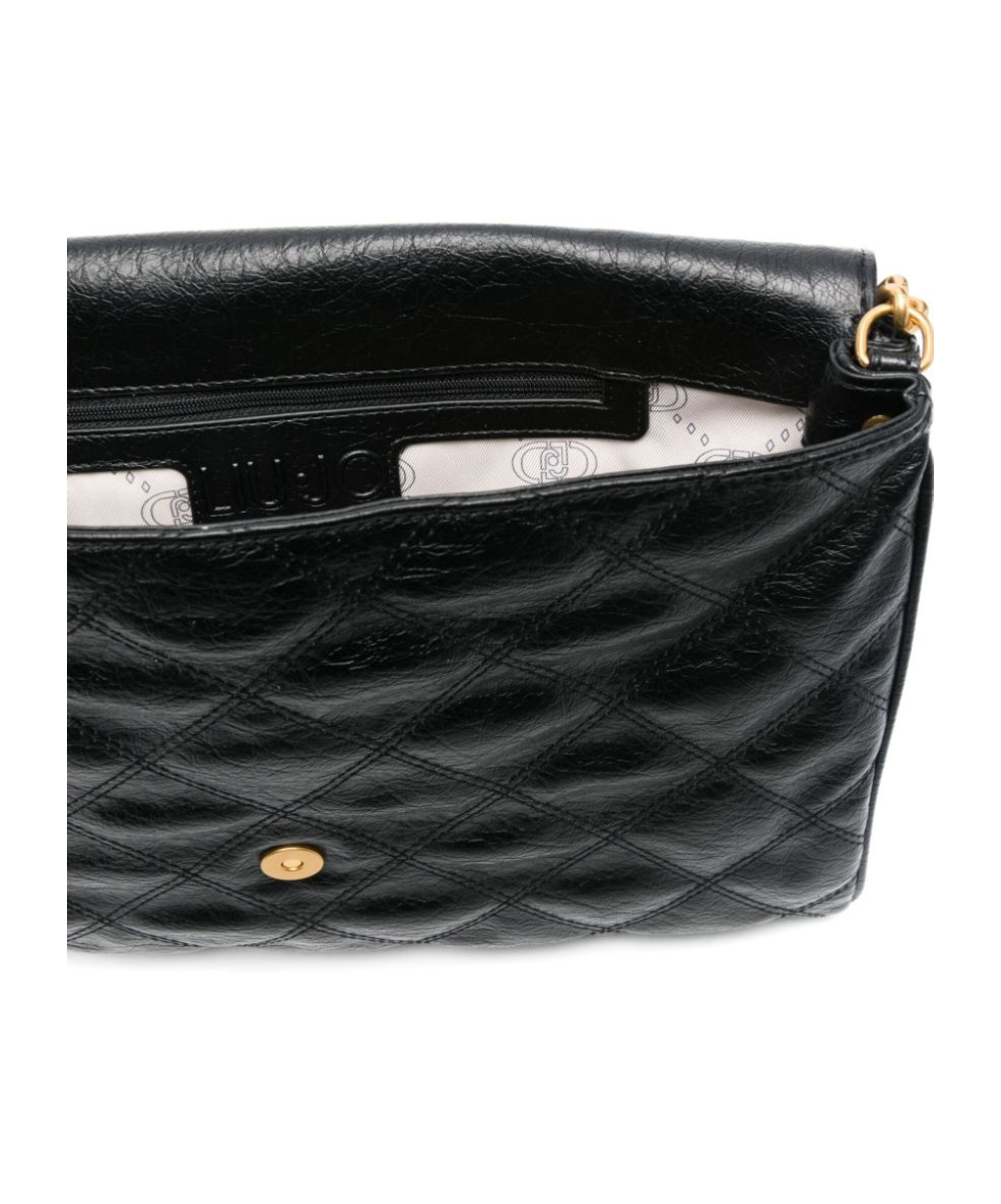 Liu •jo Liu Jo Black Quilted Messenger Bag With Logo In Black