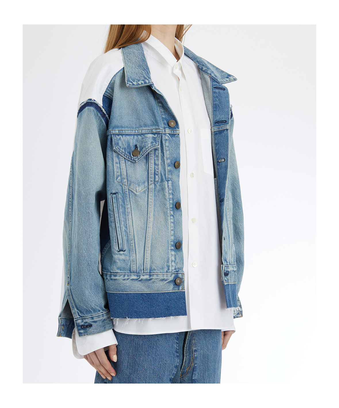 Junya Watanabe Double-layer Denim Front Shirt Jacket In Blue