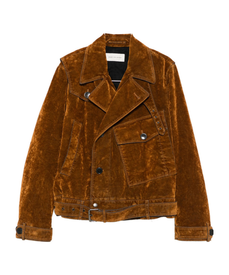 Dries Van Noten Velvet Biker Jacket Puffer Jackets Multicolor In Brown