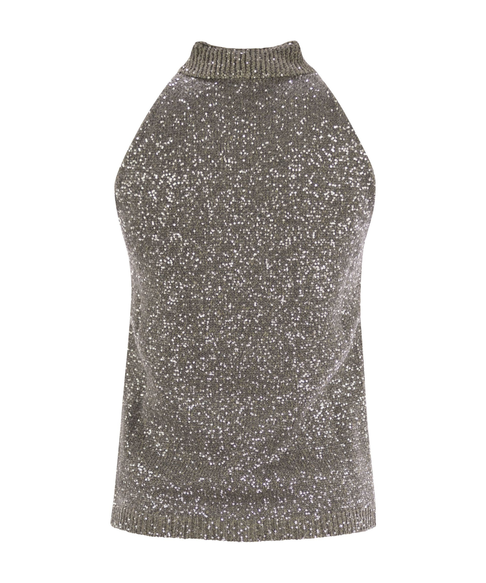 Fabiana Filippi Cotton Knit Tank Top With Sequins In Gray