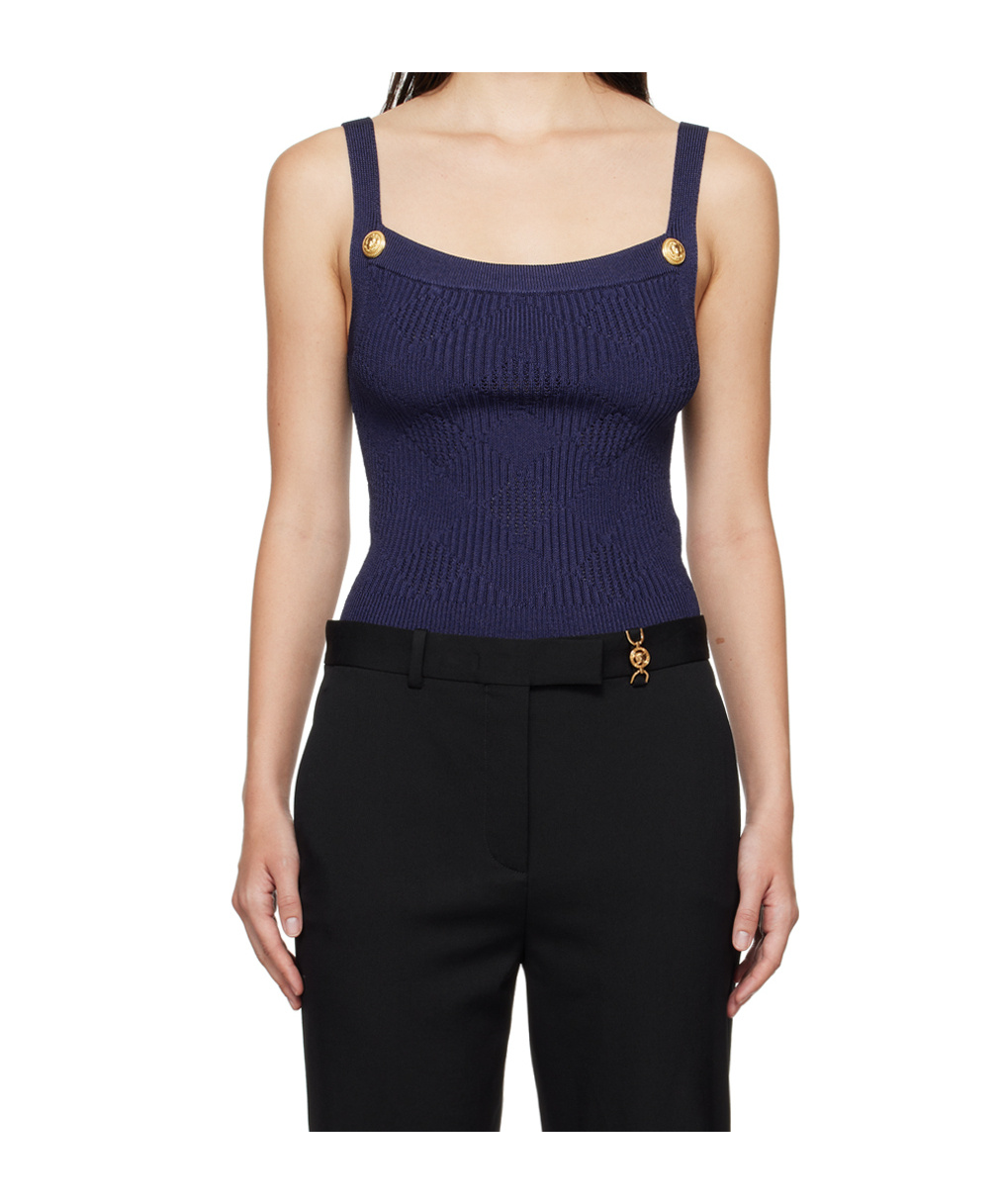 Balmain Square-neck Jacquard Pattern Vest In Black