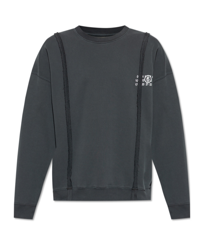 Mm6 Maison Margiela Black Sweatshirt With Numeric Logo In Cotton In Black