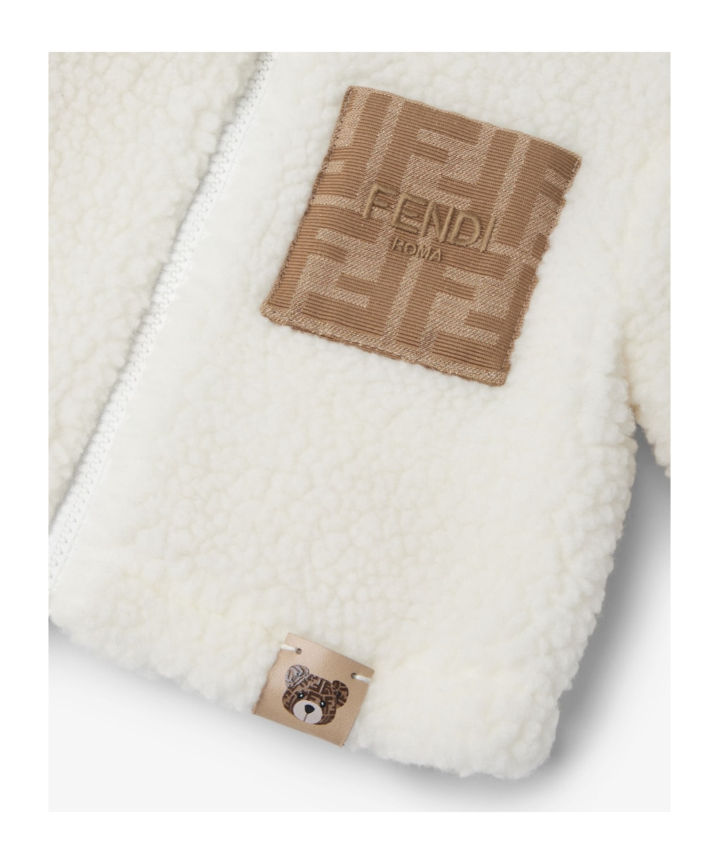 Fendi Cream Baby Teddy Bear Fleece With Patch In White
