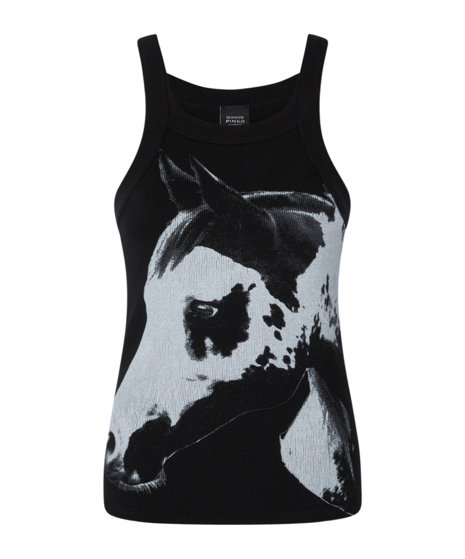 Pinko Curly Horse Graphic Ribbed Sleeveless Top In Black