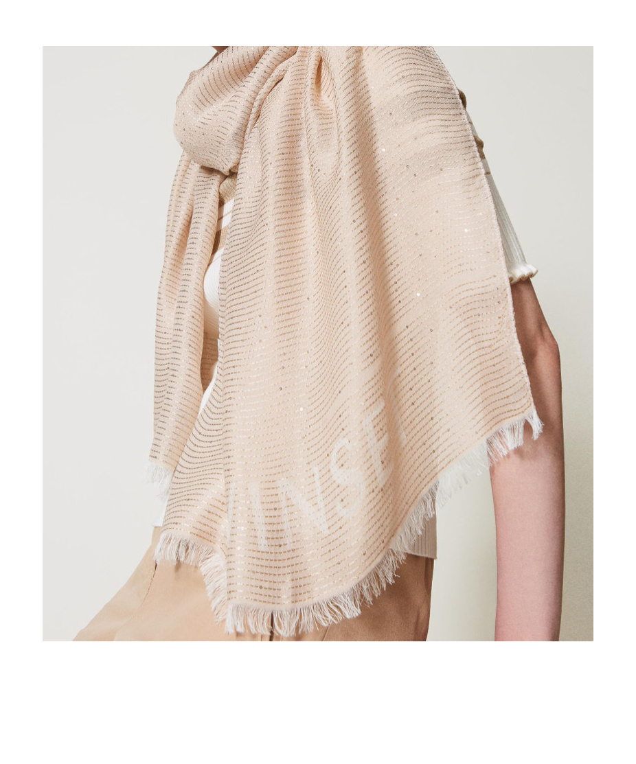Twinset Sequined Jacquard Scarf In Nude