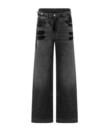 Attico Layered Waist Wide-leg Jeans In Black