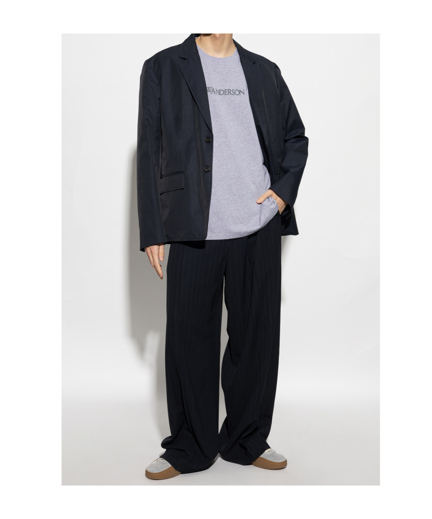 Jw Anderson Grey Crewneck T-shirt With Logo Embroidery On The Front In Gray