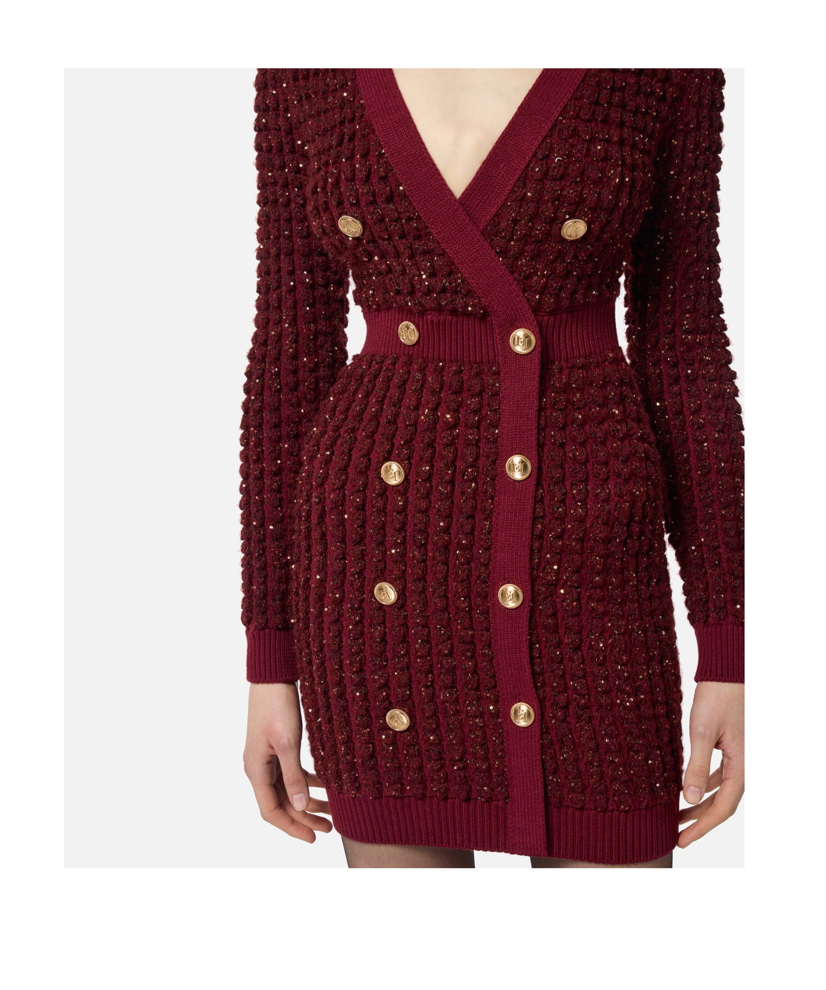 Elisabetta Franchi Boucle Knit Dress With Sequins In Red
