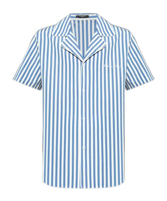 Balmain Camicia Pigiama A Maniche Corte In Cotone A Righe In Blue