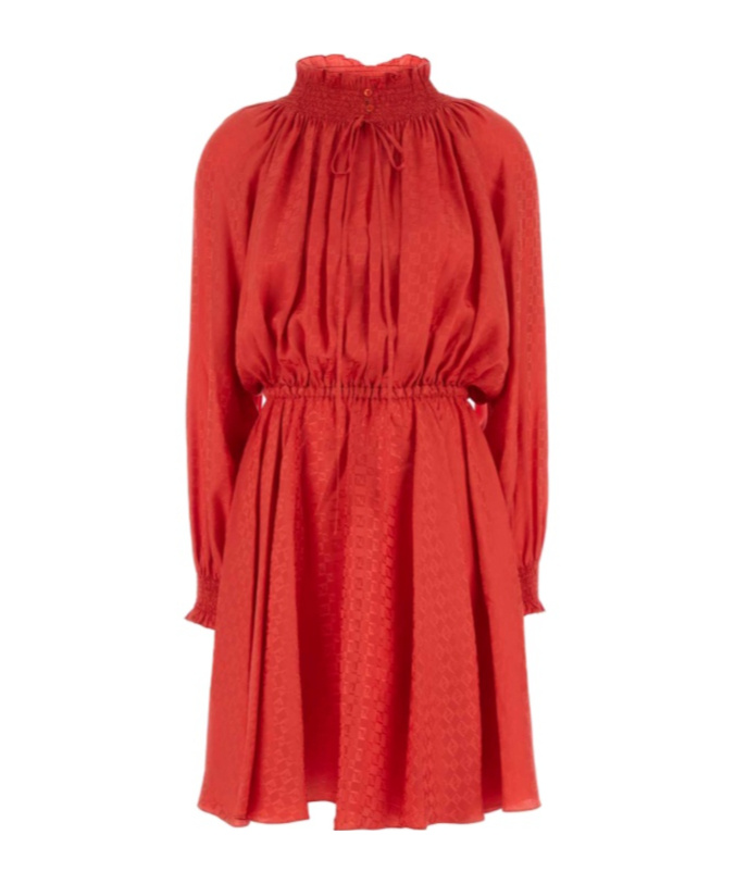 Fendi Mini Silk Dress Elastic Waistband In Pink