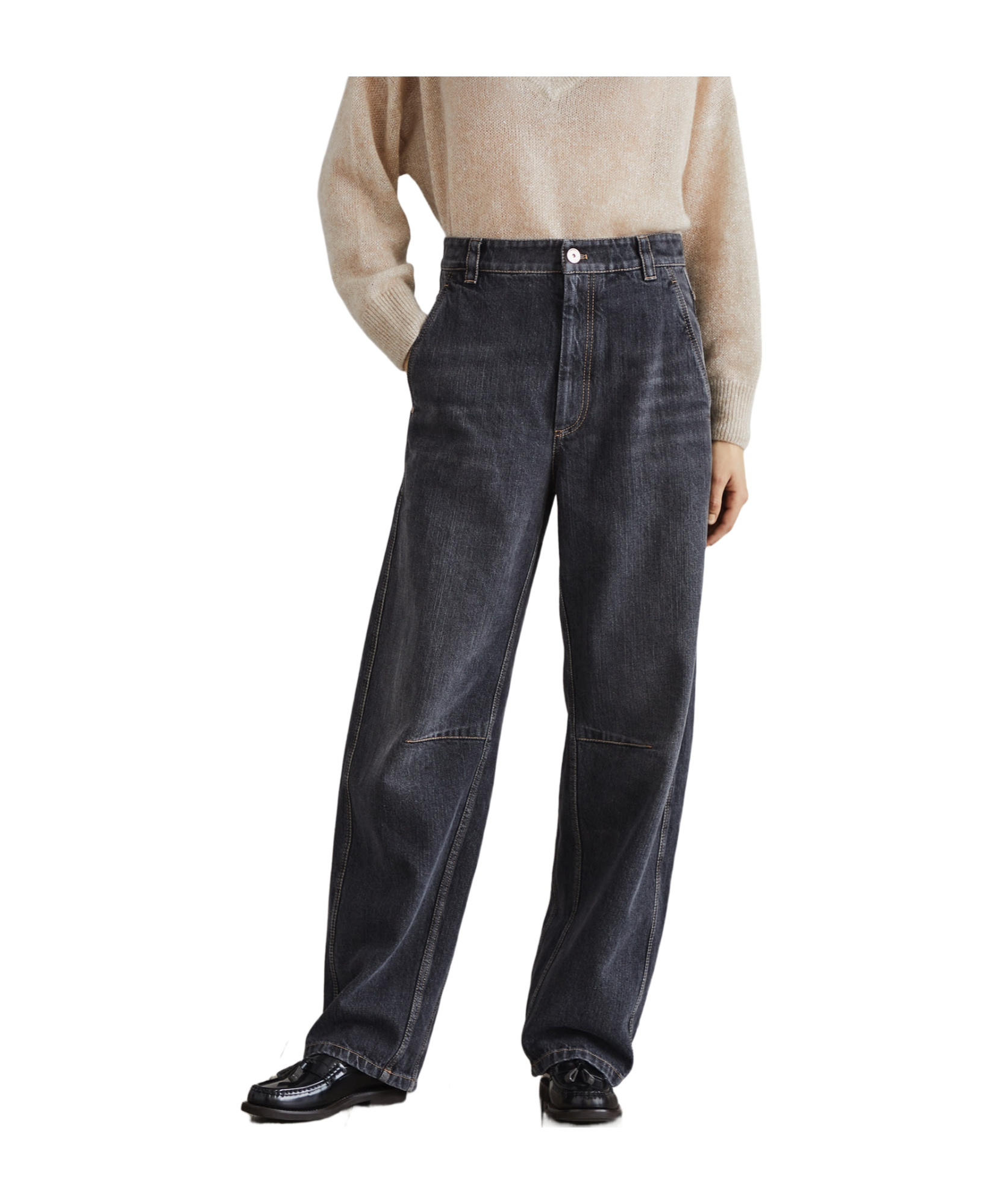 Brunello Cucinelli Soft Curve Washed Jeans In Black