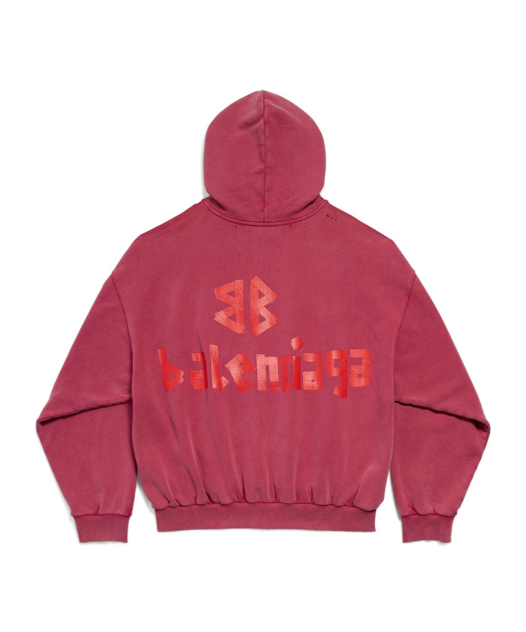 Balenciaga Red Hoodie With Logo Lettering On The Front And Logo Print On The Back In Cotton Man In Raspberry Color
