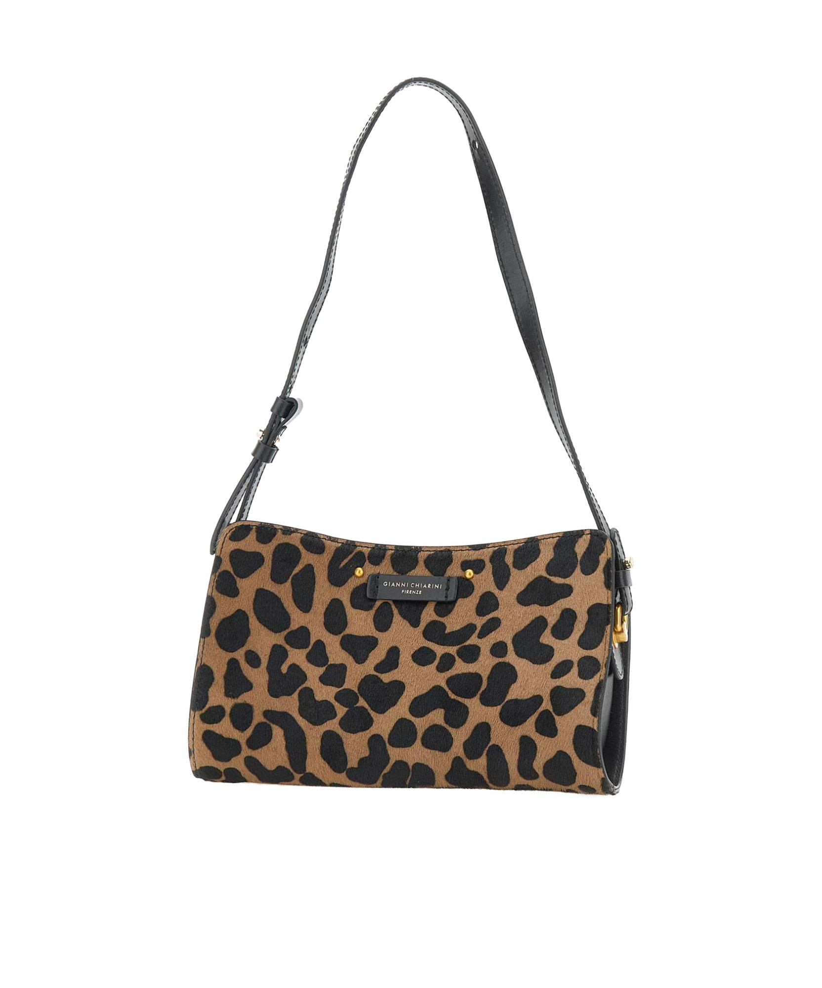Gianni Chiarini Logo Patch Leopard Printed Shoulder Bag In Black