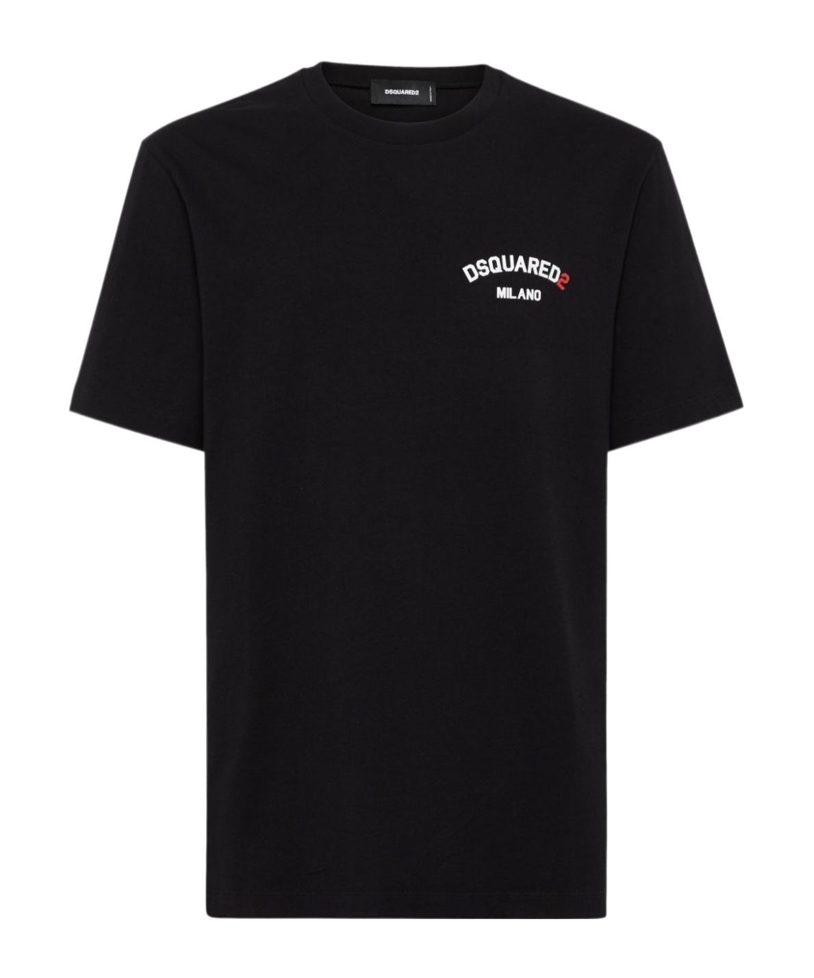 Dsquared2 Men Black Crew-neck T-shirt With Logo On The Front In Cotton Man In Black