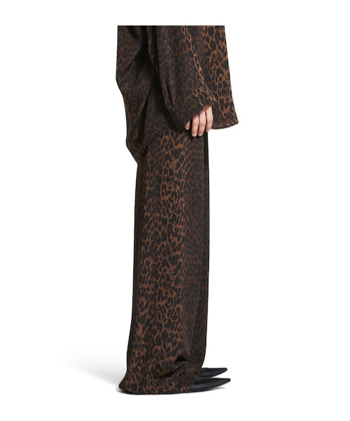 Balenciaga Pyjama Pants In Brown Leopard Print Silk Crepe In Black