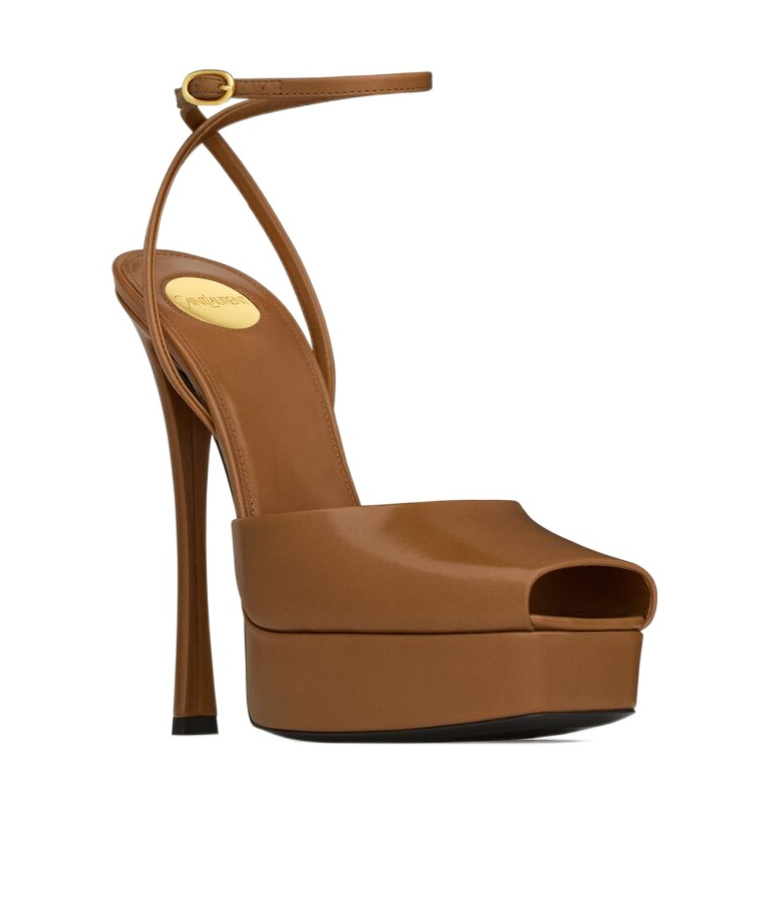 Saint Laurent La Scandale Platform Sandals In Smooth Leather In Brown