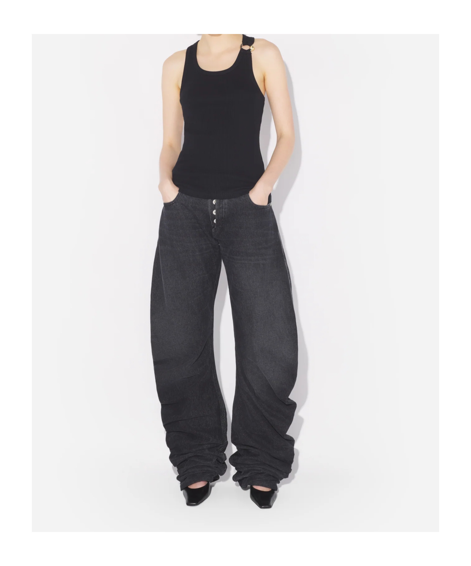 Jean Paul Gaultier Tank Top With Gold-tone Hardware And Ribbed Texture In Black