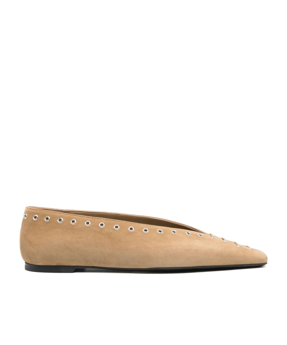 Totême Lace-up Eyelet-embellished Suede Ballet Flats In Nude