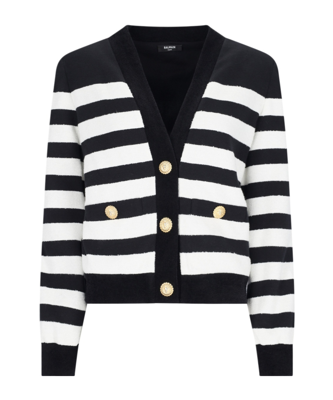 Balmain Striped Cotton Blend Jersey Cardigan In Black