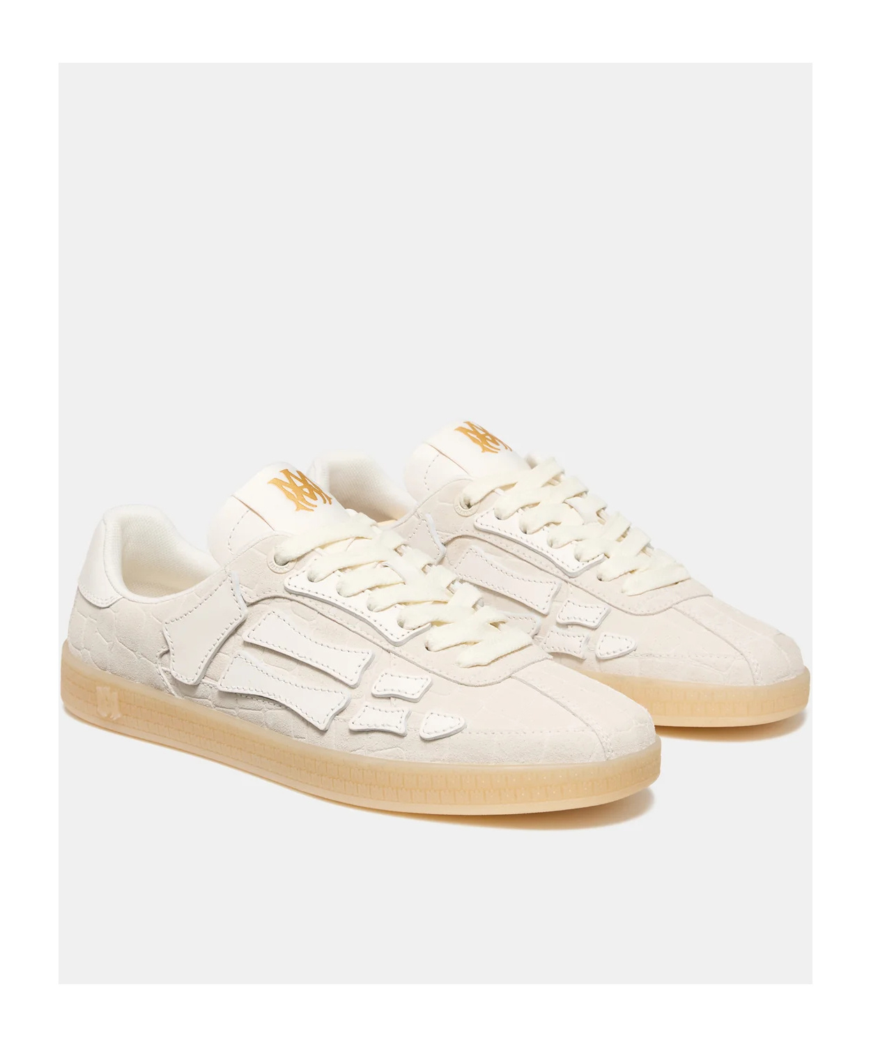 Amiri Off-white Croc Debossed Pacific Bones Sneakers In White