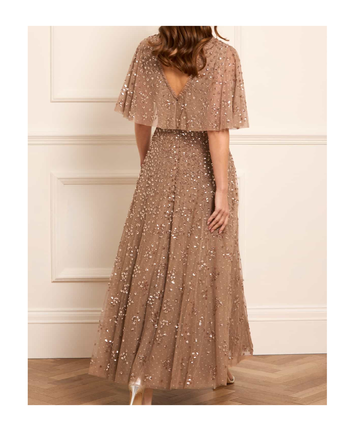 Needle & Thread Leila Dot V-neck Cape Ankle Gown In Brown