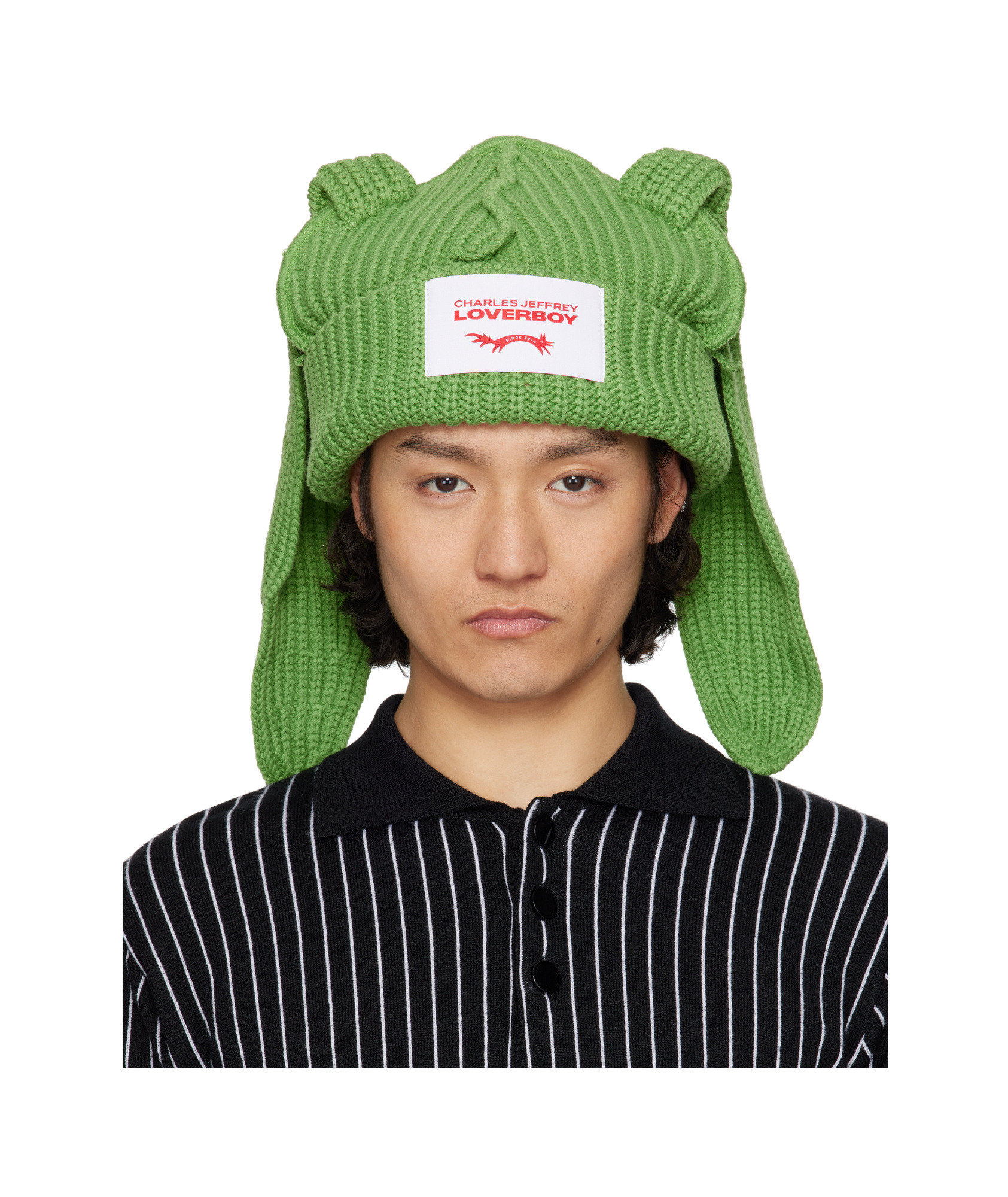 Charles Jeffrrey Loverboy Green Chunky Rabbit Beanie In Green