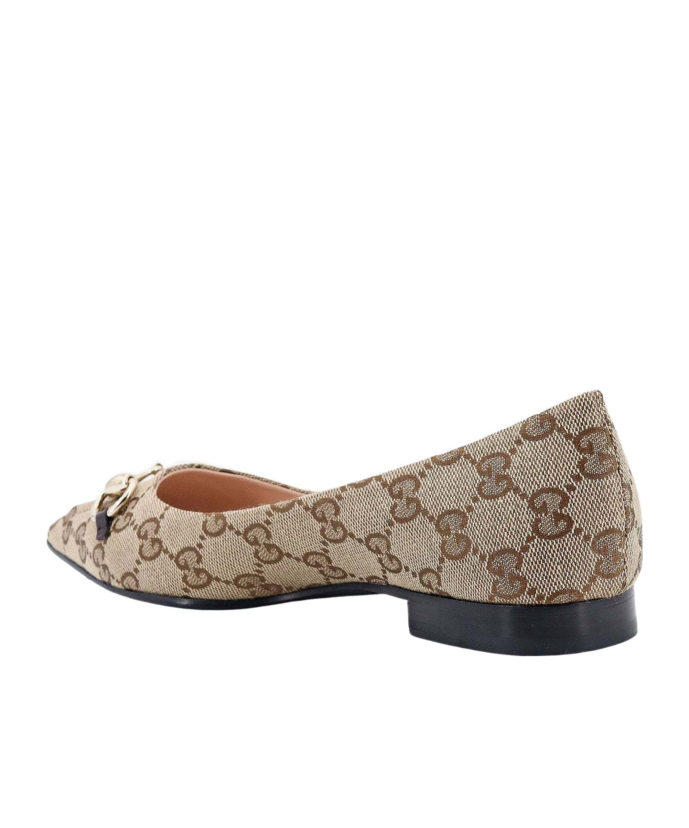 Gucci Horsebit Gg Canvas Pointed-toe Flats In Nude