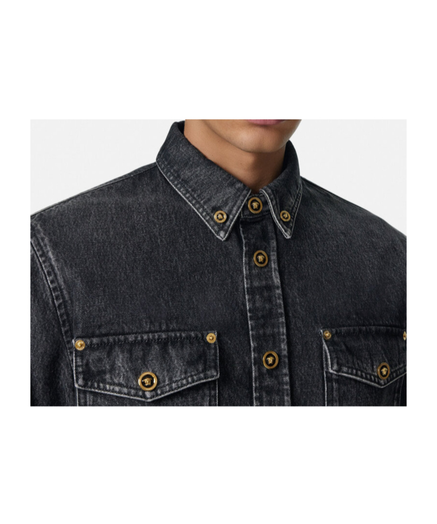 Versace Button-up Denim Jacket In Black