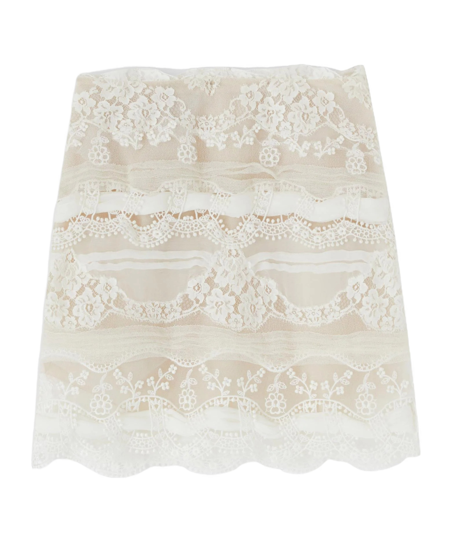 Ermanno Scervino Miniskirt In Patchwork Of Lace And Georgette In White
