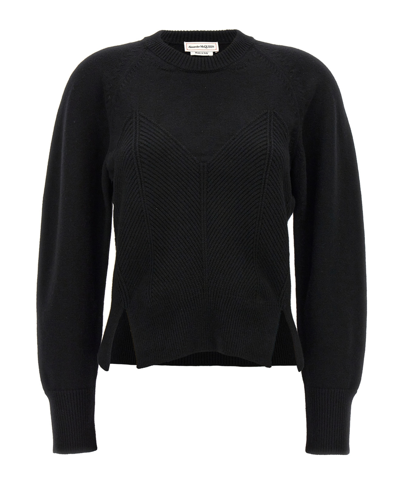 Alexander Mcqueen Chevron Corset Sweater In Wool In Black