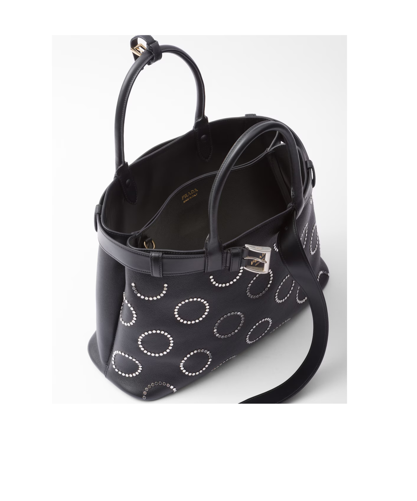 Prada Stud-embellished Buckle Tote Bag In Black