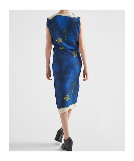Prada Paper-based Printed Technical Fabric Dress In Blue
