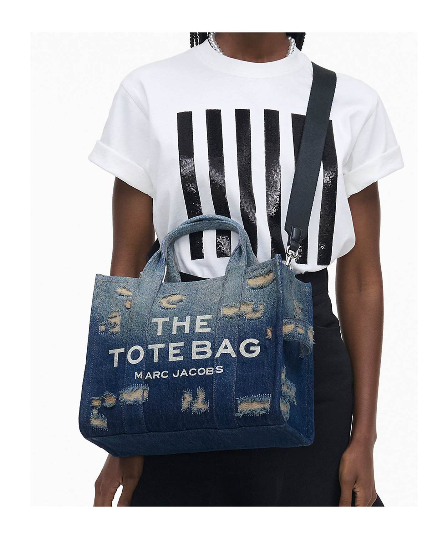 Marc Jacobs The Denim Medium Rip And Repair Tote Bag In Black