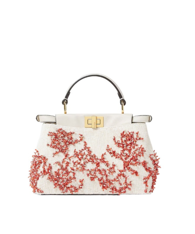 Fendi Sea Garden Coral Red And Camellia Embroidered Bag