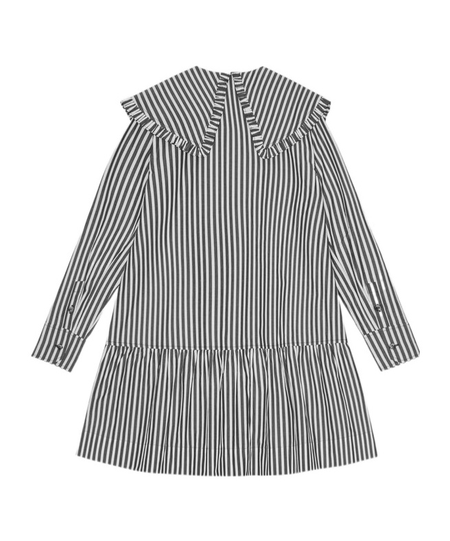 Shop Ganni Black And White Stripe Mini Shirt Dress In Gray