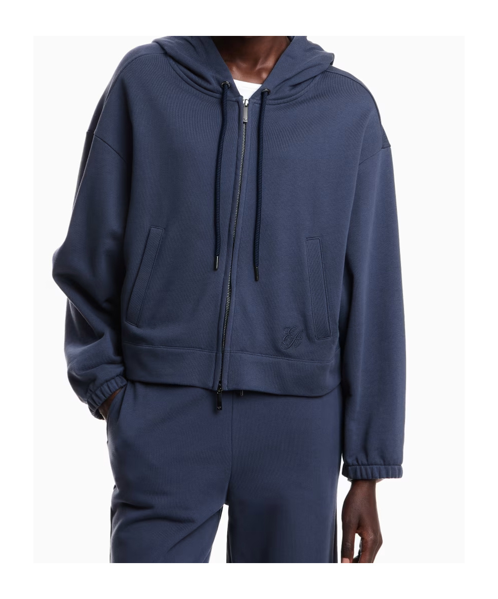 Emporio Armani Asv French Terrycloth Hooded Sweatshirt In Blue