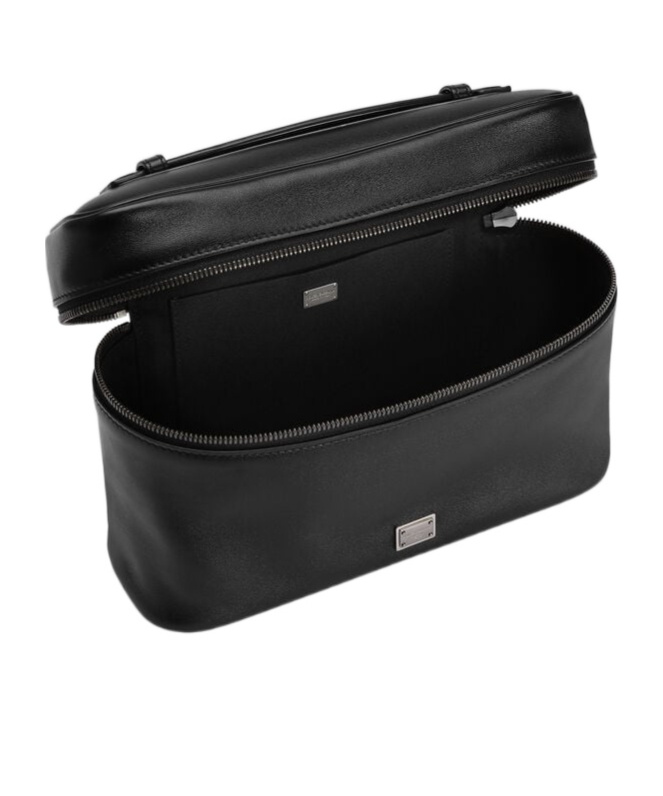 Dolce & Gabbana Leather Logo Plaque Toiletry Bag In Black