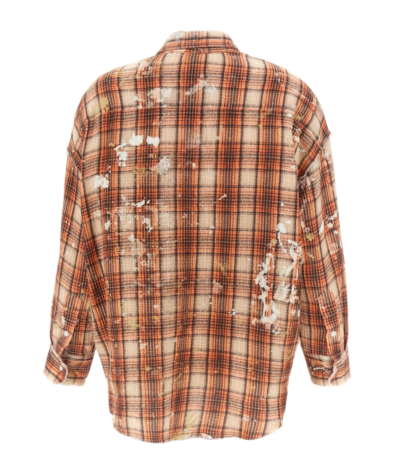R13 Shredded-seam Drop-neck Shirt In Orangeplaidwithpaintsplatter-multicolor