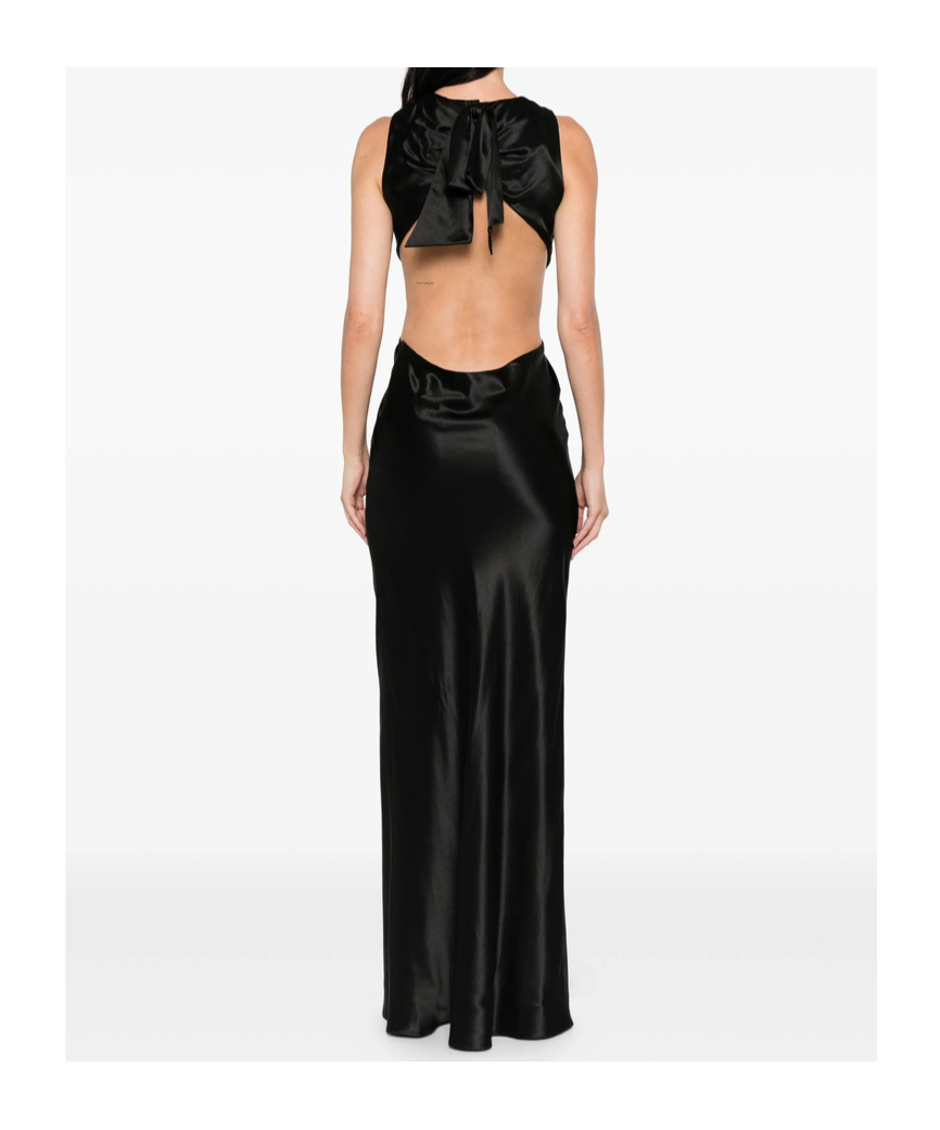 Saint Laurent Cut-out Gathered Silk Gown In Black
