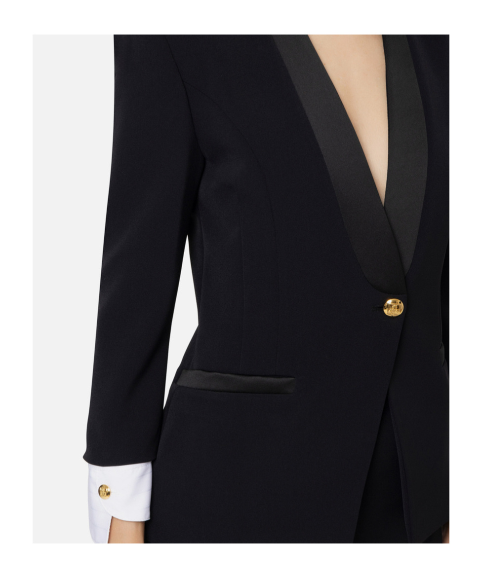 Elisabetta Franchi Cotton-cuffs Crepe Blazer In Black